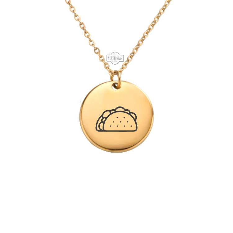 Taco Necklace - Mexican Food Gold or Silver Minimalist Dainty Engraved Custom Pendant Charm Jewelry