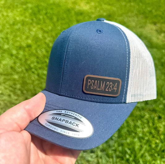 Psalm 23:4  Trucker Hat – Christian Snapback Cap, Bible Verse Hat, Faith Gift, Walk Through the Valley Hat, You Choose Verse