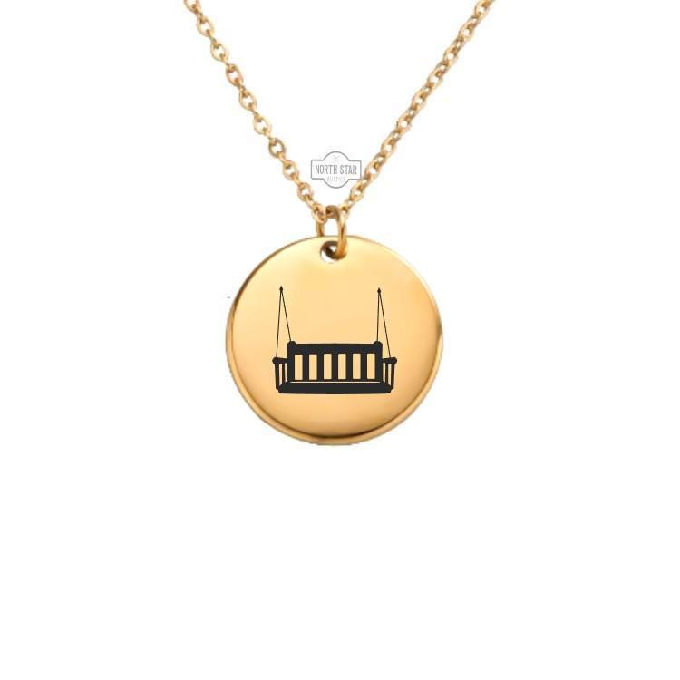 Porch Swing Necklace or Keychain – Personalized Relaxation or Country Life Gift in Gold or Silver, Peaceful Charm for Her or Him