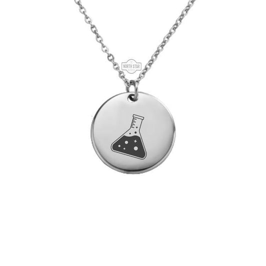 Chemistry Flask Necklace – Gold or Silver Science Charm – Personalized Gift for Lab Lover or STEM Student – Keychain Option Available