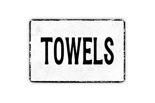 Towels Sign - Swimming Pool Beach Bathroom Metal Sign Wall Art - Vinyl Sticker Decal