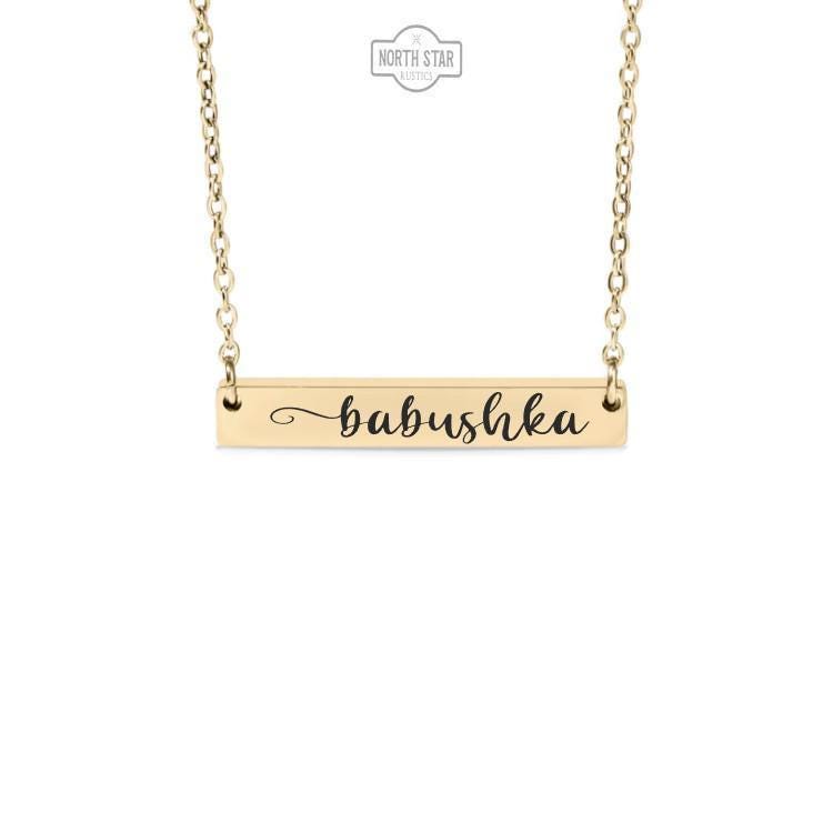 Babushka Bar Necklace or Keychain – Gift from Grandkids – Engraved Jewelry for Slavic Grandma – Sweet Family Keepsake