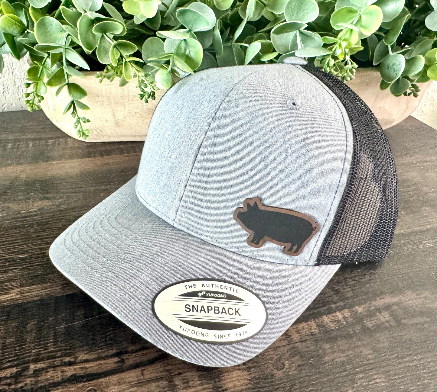 Pig  Trucker Hat – Snapback Cap with Engraved Swine Design, Farm Animal Hat, Rustic Gift for Farmers or Pig Lovers