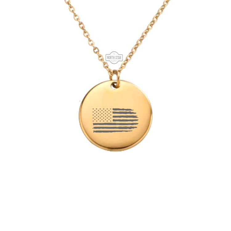 American Flag Necklace - Military Gift For Her - Custom Dainty Gold or Silver Pendant Charm - Minimalist Engraved Necklace