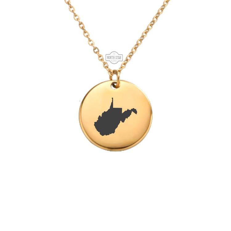 West Virginia Necklace - Or Any State Outline With Heart Gold or Silver Minimalist Dainty Engraved Custom Pendant Charm Jewelry