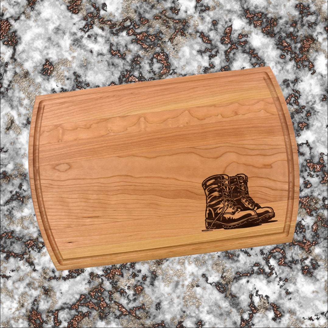 Combat Boots Cutting Board |  Military Veteran Charcuterie Board | Custom Serving Tray | Personalized Soldier Gift | Military Service Tray