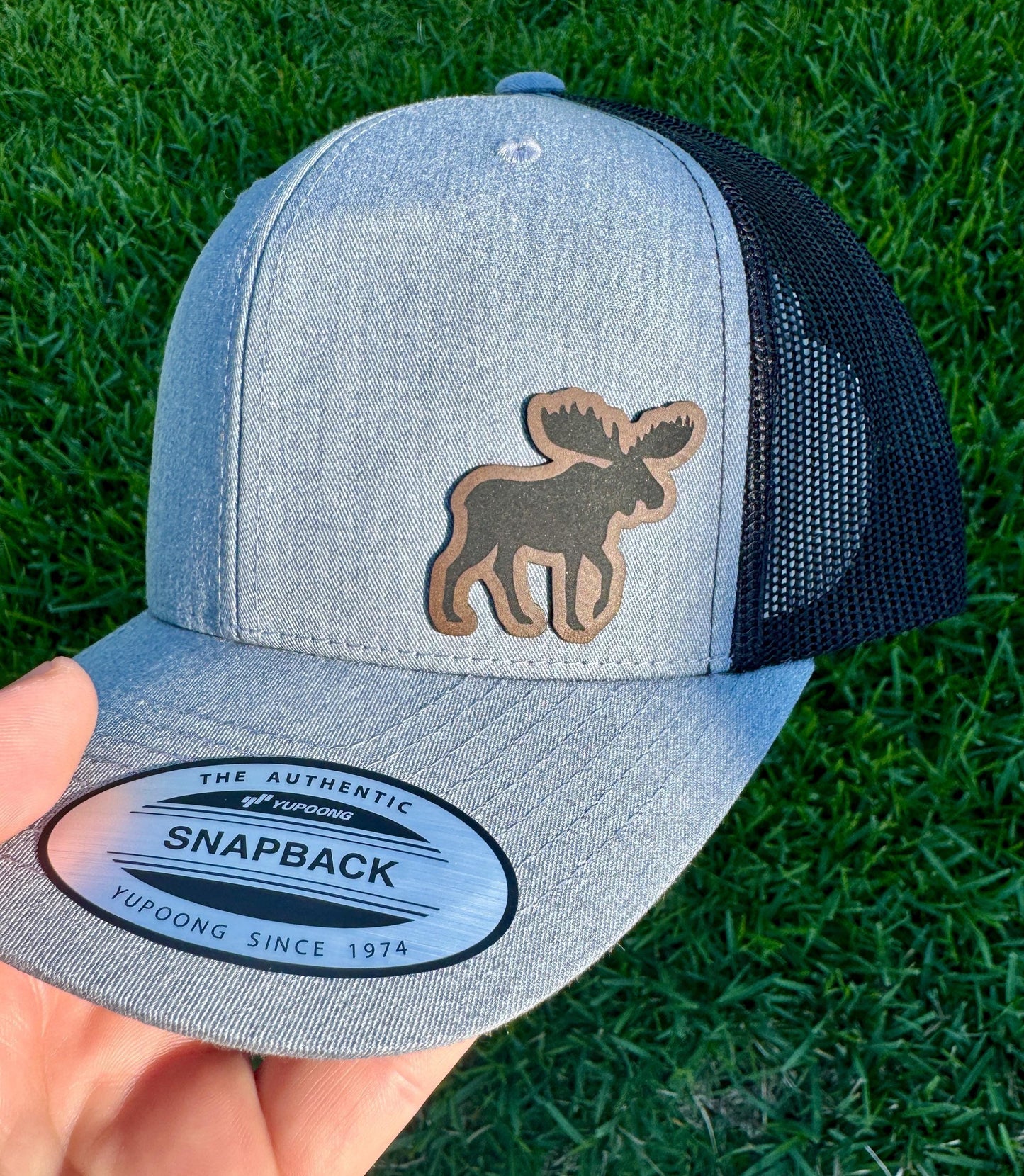 Moose Hat Snapback Trucker – Engraved Patch Wildlife Cap, Outdoorsman Gift, Rustic Nature Hat, Hunting or Cabin Style