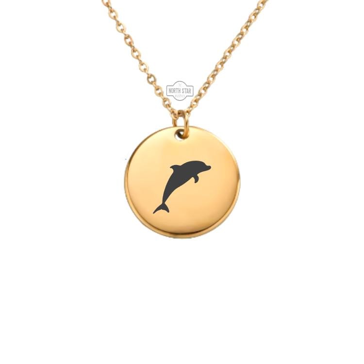 Dolphin Necklace - Ocean Sea Fish Gold or Silver Minimalist Dainty Engraved Custom Pendant Charm Jewelry - Personalized Gift For Her