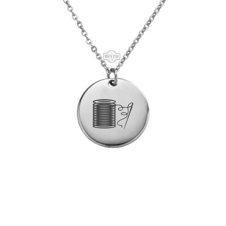 Sewing Thread and Needle Necklace or Keychain – Personalized Gift in Gold or Silver for Sewists, Quilters, and Crafty Creators