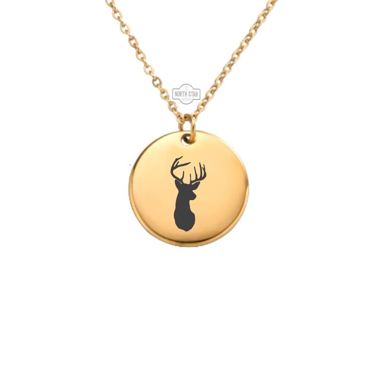 Buck Head Necklace - Wildlife Gold or Silver Minimalist Dainty Engraved Custom Pendant Charm Jewelry - Personalized Gift For Her