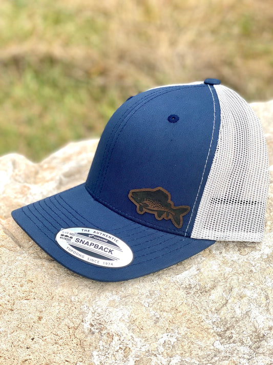 Trout Fish  Hat – Snapback Trucker Cap – Fishing & Outdoors Hat – Engraved  – Angler Gift – Adjustable Mesh Hat