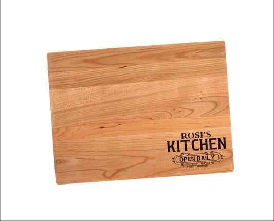 Personalized Kitchen Open Daily Cutting Board | Custom Name Kitchen Charcuterie Board | Custom Serving Tray | Personalized Gift