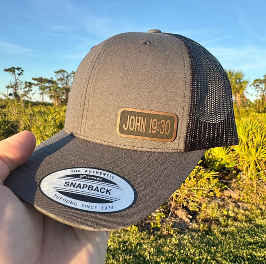 John 19:30 Hat Snapback Trucker – Engraved Patch Christian Cap, “It Is Finished” Bible Verse Hat, Faith Gift for Believers
