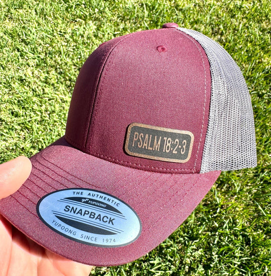 Psalm 18:2-3  Trucker Hat – Bible Verse Snapback Cap, Christian Gift, The Lord Is My Rock Engraved Faith Hat