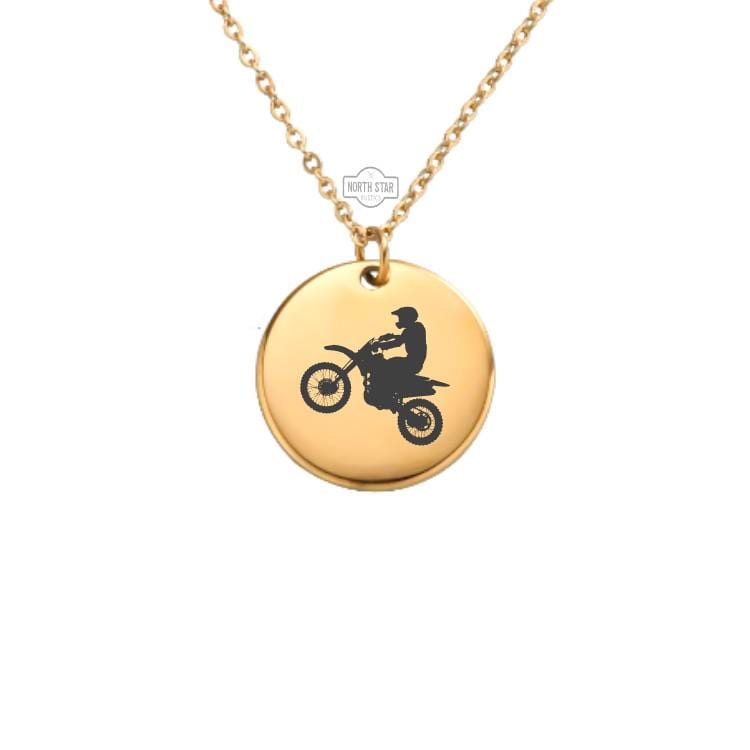 Dirt Bike Necklace - Rider Racing Gold or Silver Minimalist Dainty Engraved Custom Pendant Charm Jewelry - Personalized Gift For Her