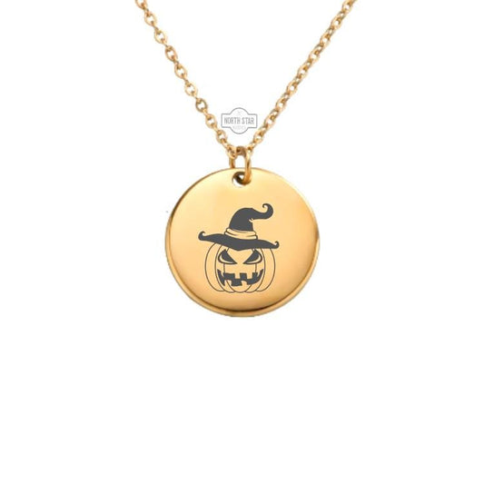 Pumpkin Face Necklace - Halloween Fall Gold or Silver Minimalist Dainty Engraved Custom Pendant Charm Jewelry