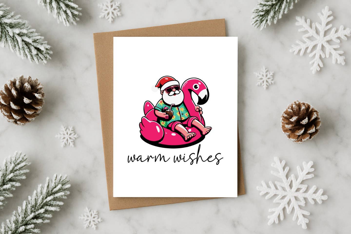 Warm Wishes Funny Tropical Christmas Card – Santa on Flaming