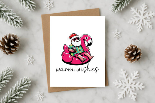 Warm Wishes Funny Tropical Christmas Card – Santa on Flaming