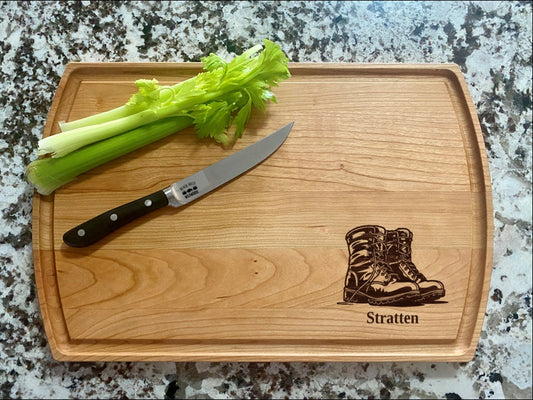 Combat Boots Cutting Board |  Military Veteran Charcuterie Board | Custom Serving Tray | Personalized Soldier Gift | Military Service Tray