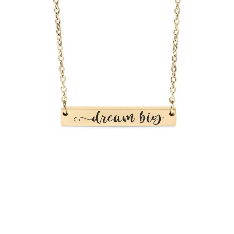 Dream Big Bar Necklace or Keychain – Motivational Gift – Engraved Jewelry for Graduate, Teen, or Dreamer – Inspirational Charm