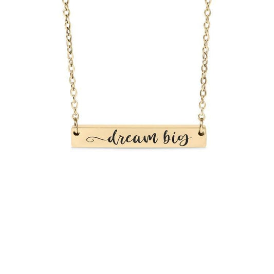 Dream Big Bar Necklace or Keychain – Motivational Gift – Engraved Jewelry for Graduate, Teen, or Dreamer – Inspirational Charm