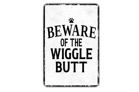 Beware of the Wiggle Butt Sign – Funny Dog Warning Sign, Metal Pet Sign for Porch or Gate, Friendly Dog Alert Home Decor