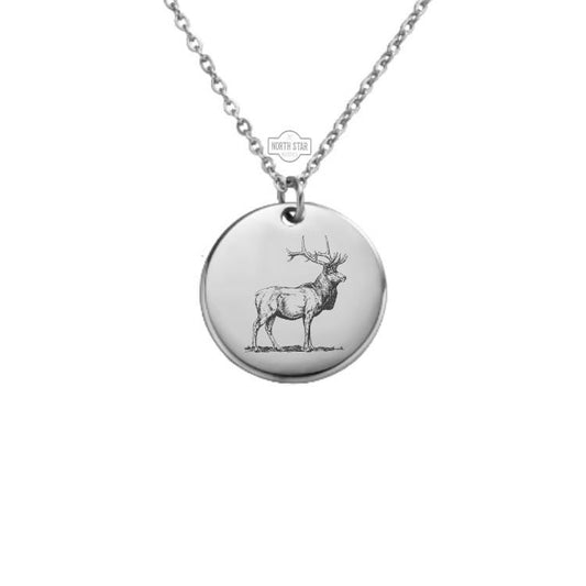 Elk Necklace - Wildlife Gold or Silver Minimalist Dainty Engraved Custom Pendant Charm Jewelry - Personalized Gift For Her