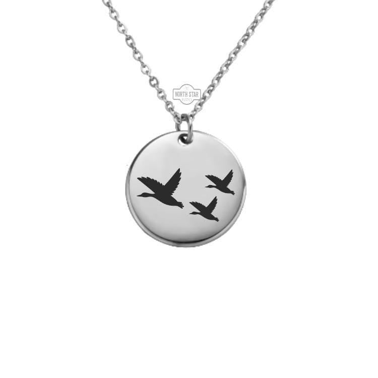 Flying Ducks Necklace or Keychain – Personalized Gift for Hunters or Nature Lovers, Wildlife Charm in Gold or Silver - Birdwatcher Gift