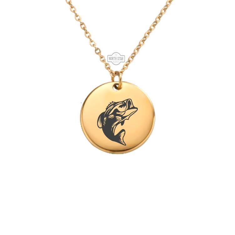 Bass Fish Necklace – Gold or Silver Fishing Charm – Personalized Gift for Anglers – Outdoorsman Jewelry – Keychain Option Available