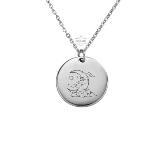 Moon and Clouds Necklace – Gold or Silver Celestial Charm – Personalized Night Sky Jewelry – Dreamy Gift – Keychain Available