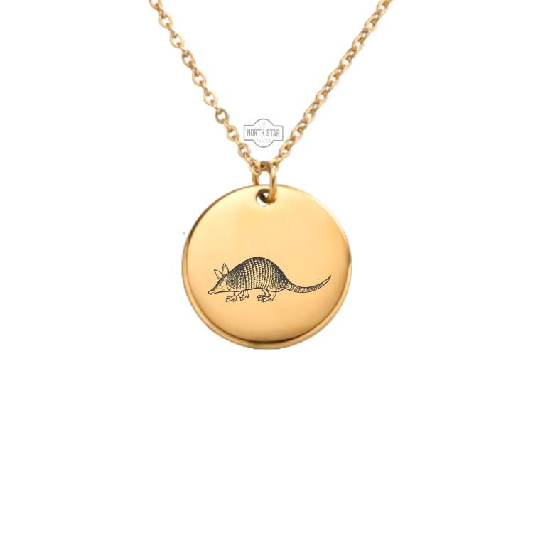 Armadillo Necklace - Wildlife Gold or Silver Minimalist Dainty Engraved Custom Pendant Charm Jewelry - Personalized Gift For Her