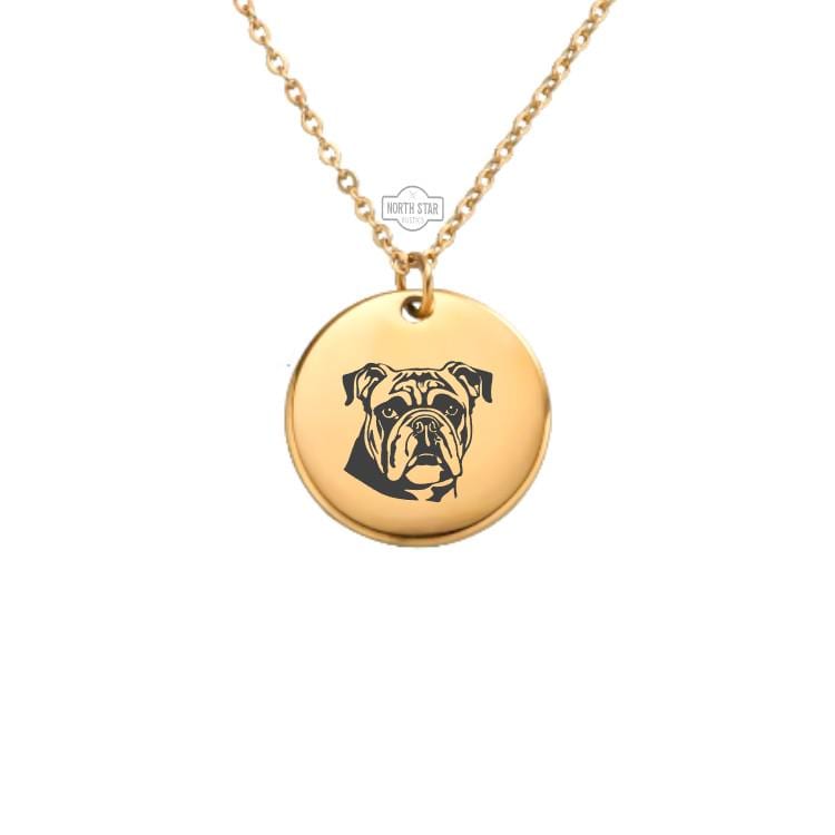 English Bulldog Dog Necklace - Puppy Gold or Silver Minimalist Dainty Engraved Custom Pendant Charm Jewelry - Personalized Gift For Her