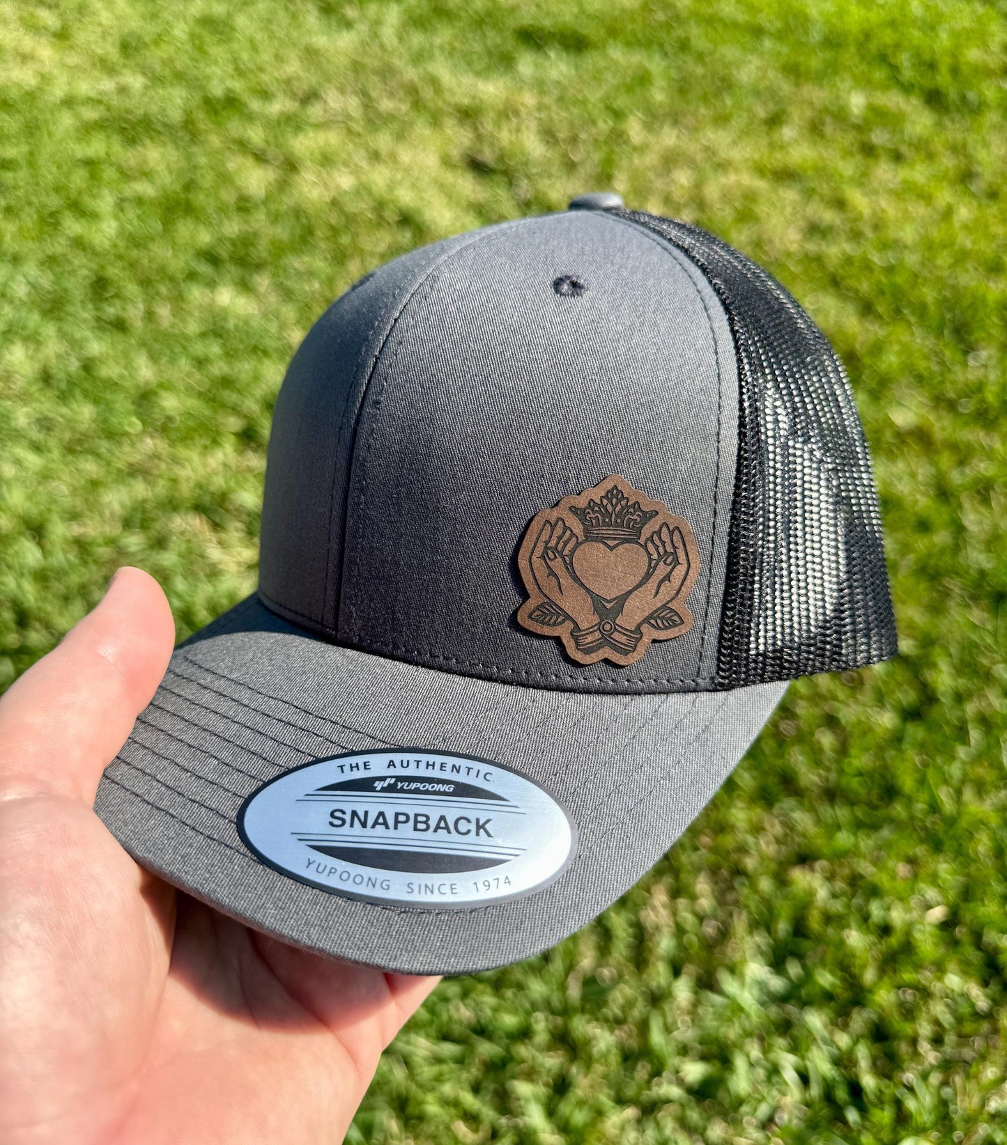 Claddagh Hat – Trucker or Snapback Cap with Irish Claddagh Symbol – Celtic Heart, Hands & Crown Heritage Pride and Love Loyalty Friendship