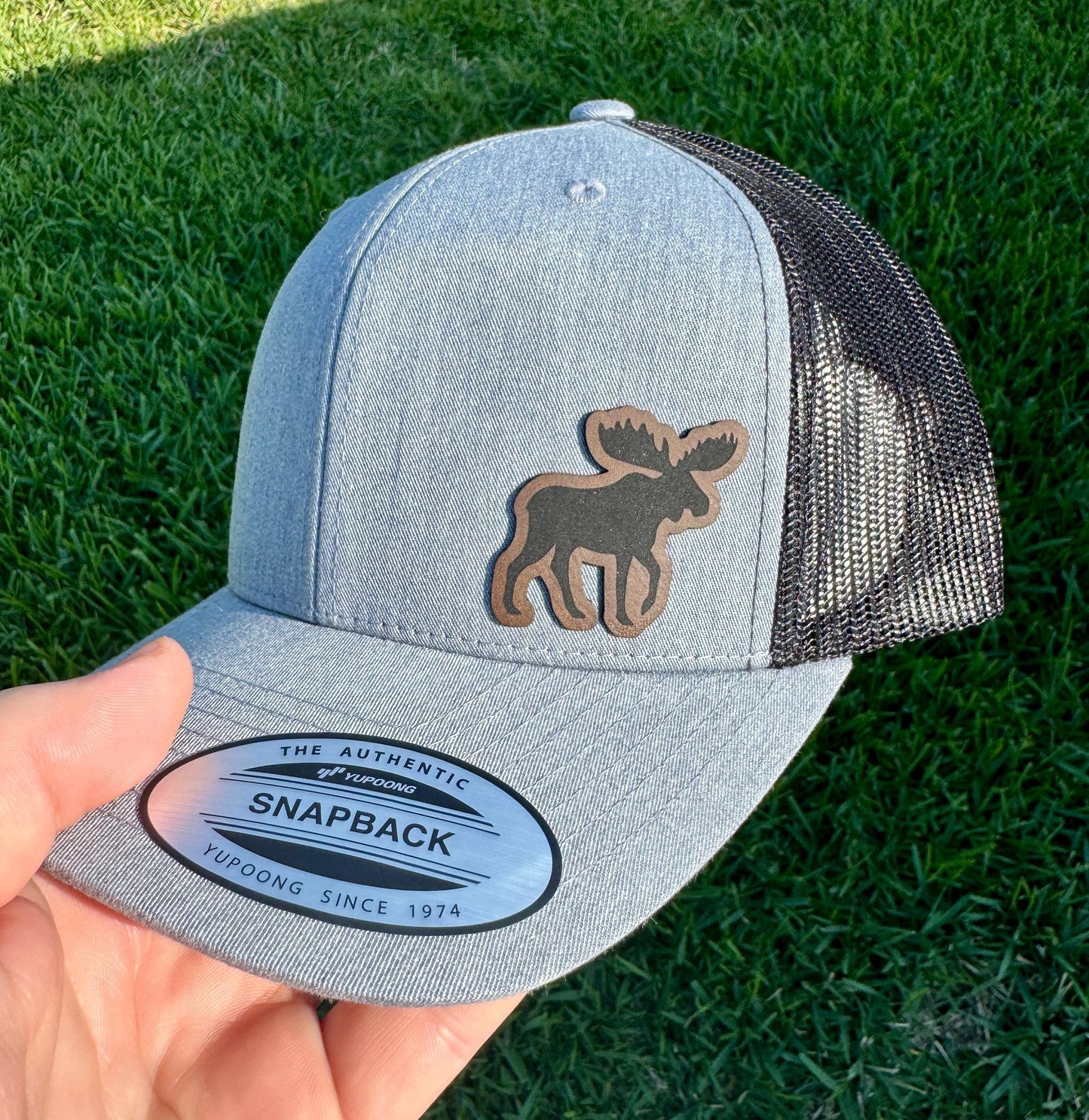 Moose Hat Snapback Trucker – Engraved Patch Wildlife Cap, Outdoorsman Gift, Rustic Nature Hat, Hunting or Cabin Style
