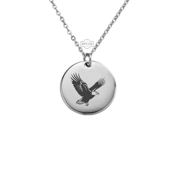 Bald Eagle Necklace - Flying Bird Gold or Silver Minimalist Dainty Engraved Custom Pendant Charm Jewelry