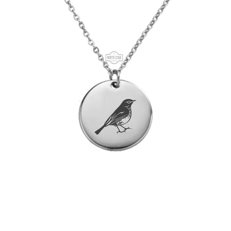 Robin Necklace - Bird Gold or Silver Minimalist Dainty Engraved Custom Pendant Charm Jewelry - Personalized Gift for Her