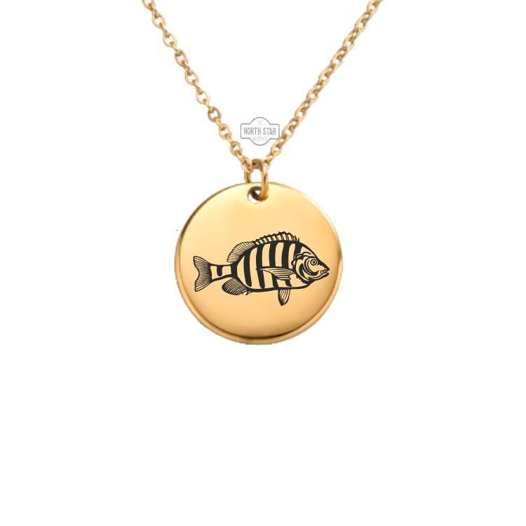 Sheepshead Fish Necklace or Keychain – Personalized Saltwater Fishing Gift in Gold or Silver, Coastal Angler Charm for Her or Him