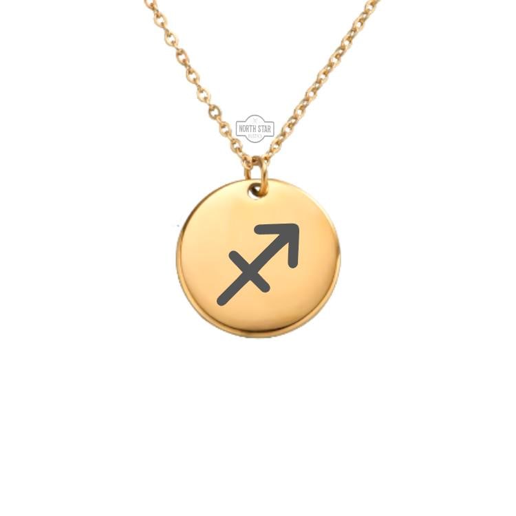 Sagittarius Necklace - Zodiac Astrology Gold or Silver Minimalist Dainty Engraved Custom Pendant Charm Jewelry