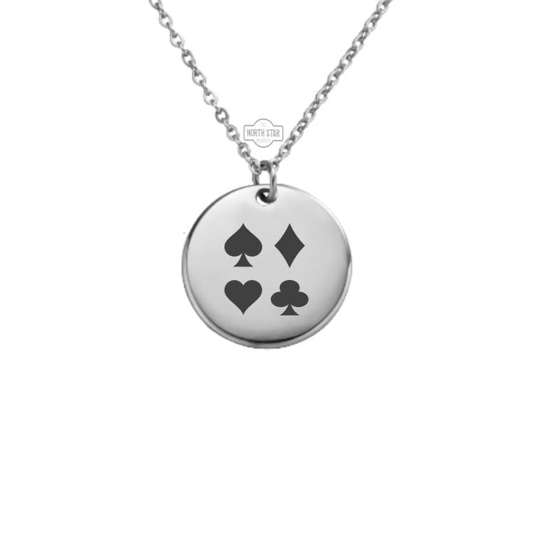 Playing Card Necklace - Spade Heart Club Diamond Gold or Silver Minimalist Dainty Engraved Custom Pendant Charm Jewelry