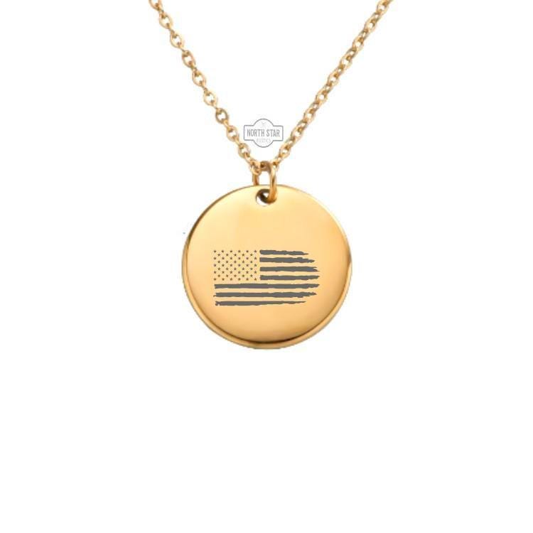 Distressed American Flag Necklace – Gold or Silver Patriotic Charm – Personalized USA Pride Gift – Keychain Available