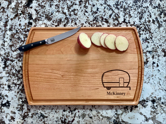 Camper Cutting Board |  Travel Trailer Charcuterie Board | Custom Serving Tray | Personalized Camping Gift | Cook Out Tray