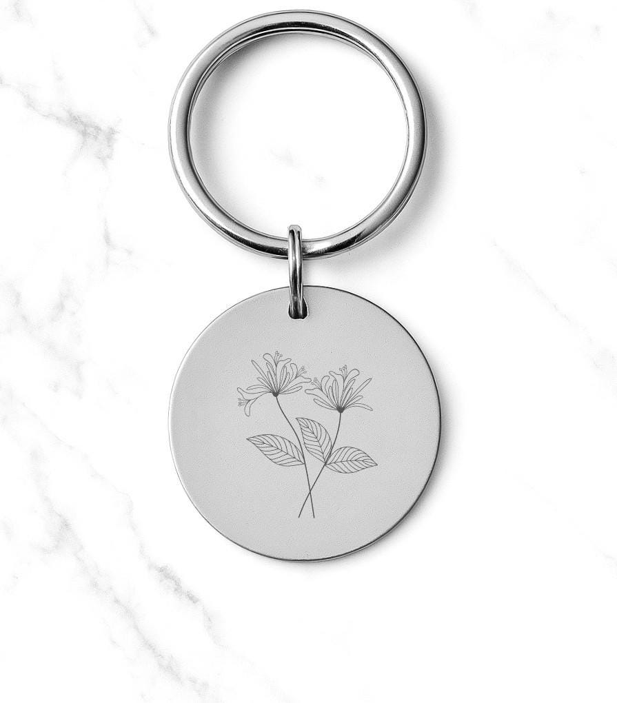 Honeysuckle Necklace – June Birth Flower Jewelry – Gold or Silver Floral Charm – Personalized Gift – Dainty Pendant – Keychain Available