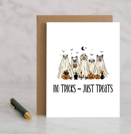 No Tricks Just Treats Card – Cute Halloween Dog Card – Funny