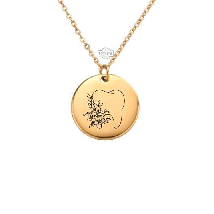 Floral Tooth Necklace or Keychain – Personalized Dentist or Hygienist Gift in Gold or Silver, Flower Tooth Charm for Her or Him