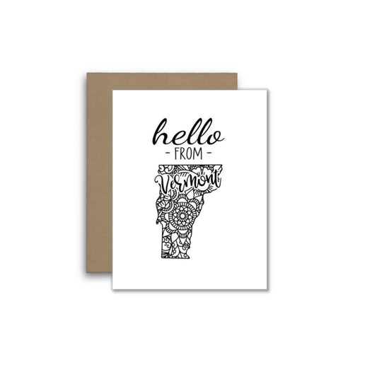 Hello from Vermont Card – Boho Mandala State Outline Design