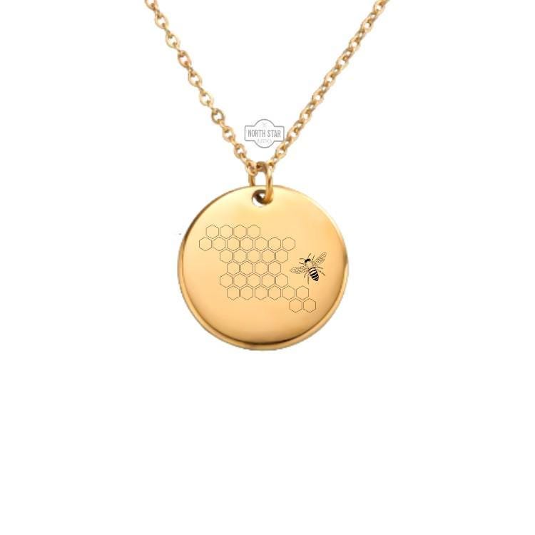 Bee and Honeycomb Necklace or Keychain – Personalized Nature or Beekeeper Gift in Gold or Silver, Sweet Charm for Her or Him