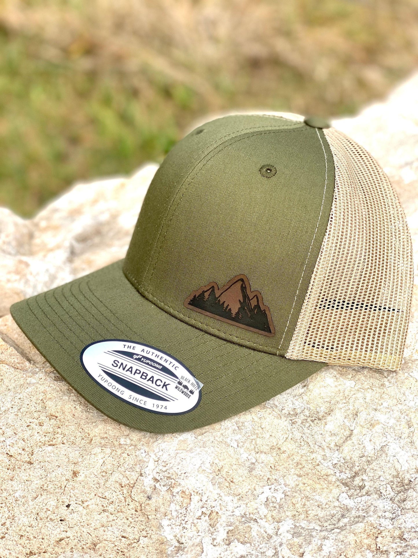 Mountain Peaks Hat Snapback Trucker – Engraved Patch Outdoor Cap, Hiking Gift, Adventure Hat for Nature and Trail Lovers