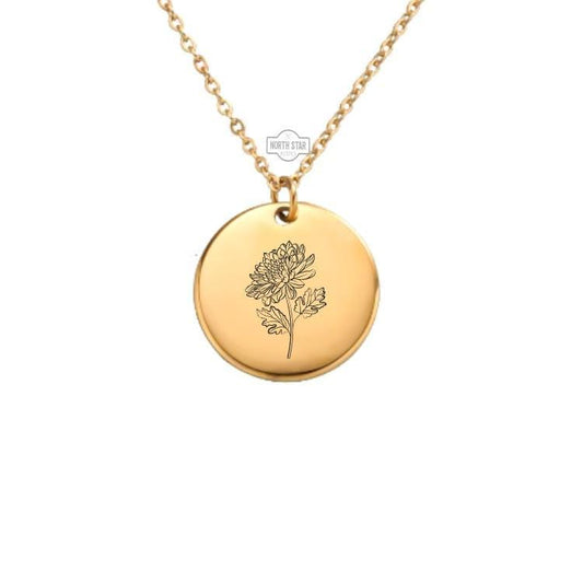 Chrysanthemum Birth Flower Necklace – November Gold or Silver Floral Charm – Personalized Jewelry Gift – Keychain Available