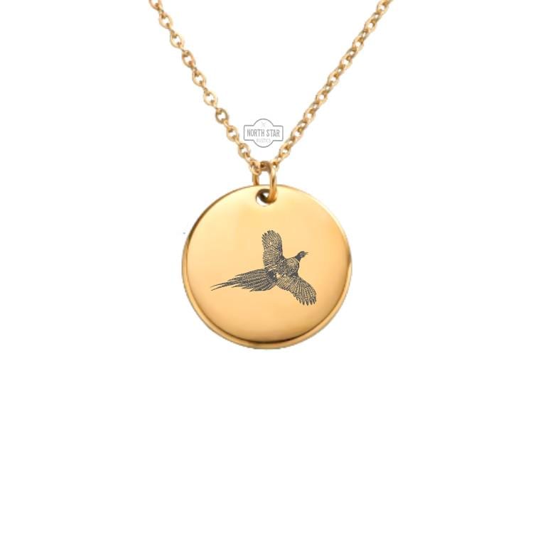 Pheasant Bird Necklace - Wildlife Hunter Gold or Silver Minimalist Dainty Engraved Custom Pendant Charm Jewelry - Personalized Gift For Her