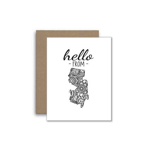 Hello from New Jersey Card – Boho Mandala State Outline